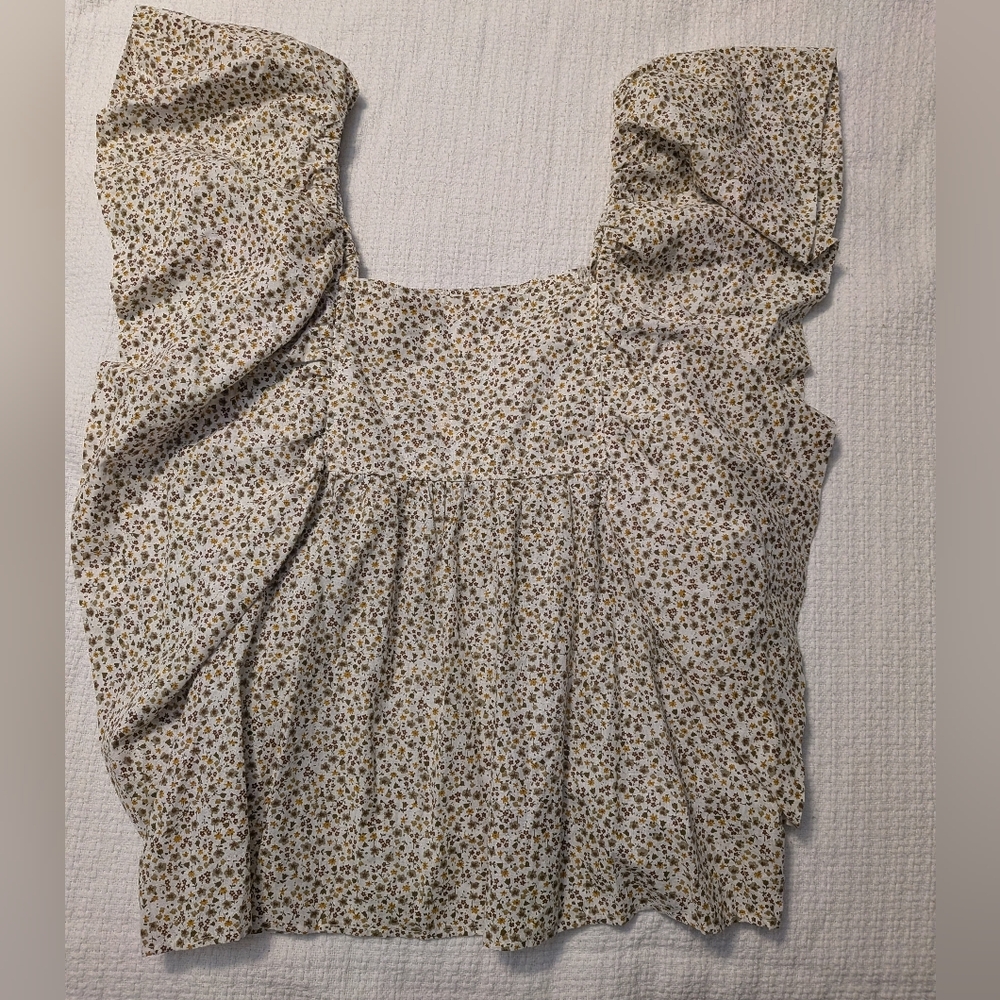 Floral Ruffle Sleeve Women's Top